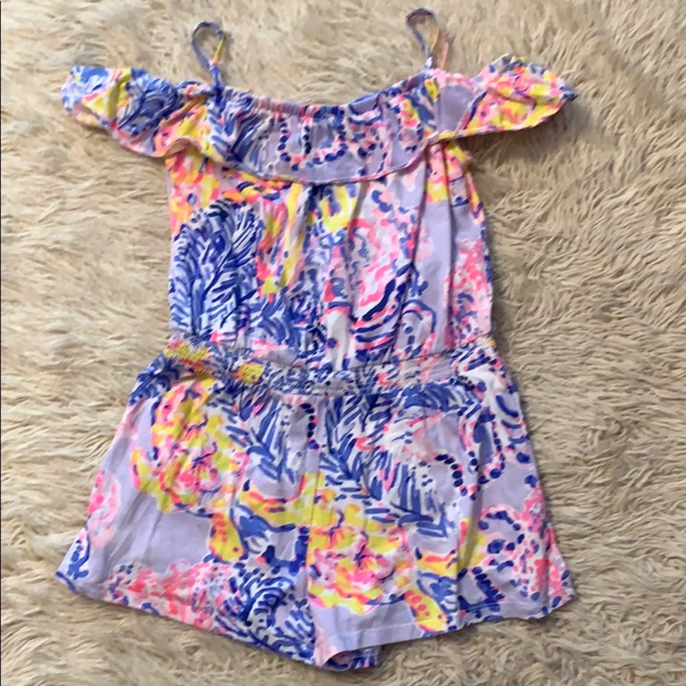 Lilly Pulitzer romper with off shoulder ruffle